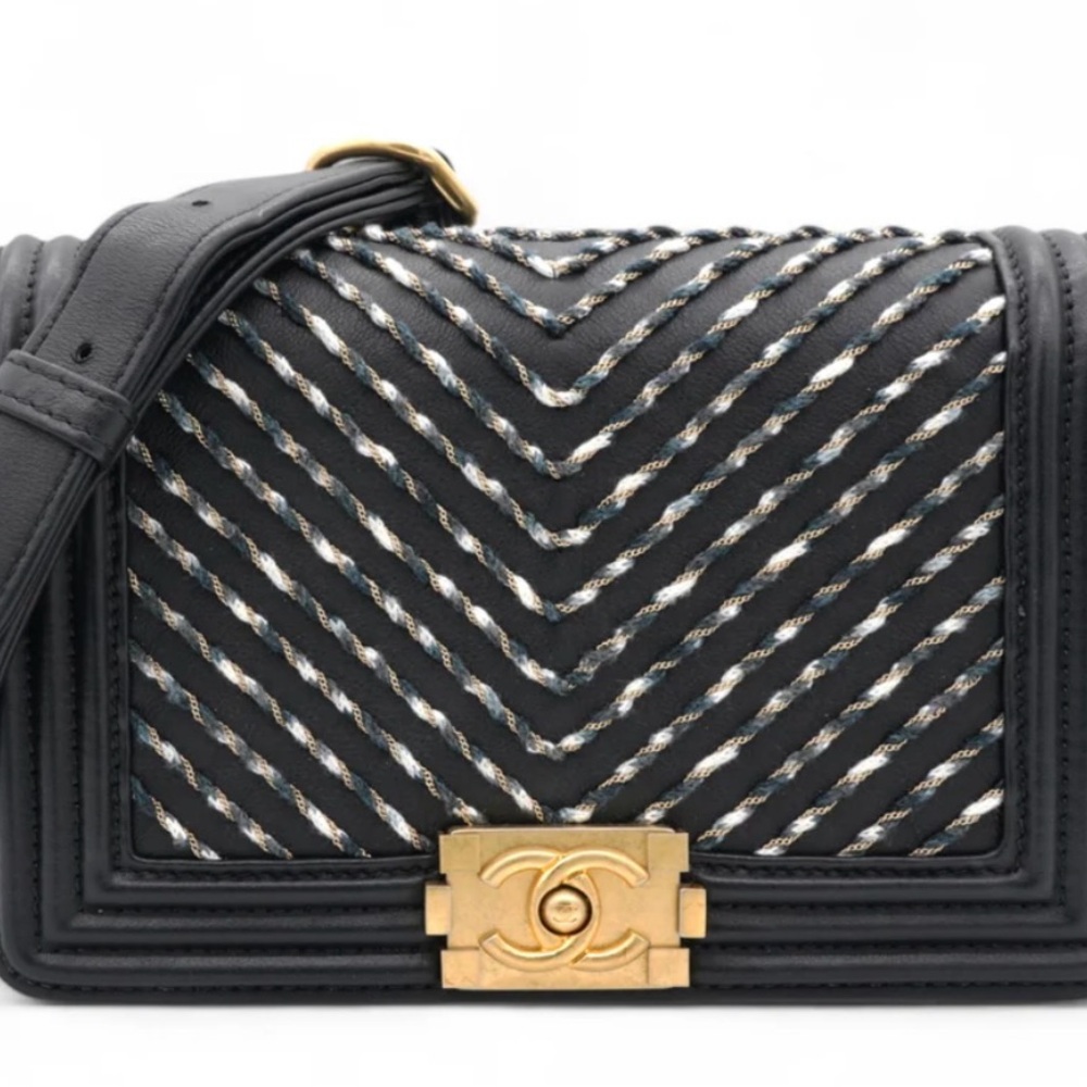 Chanel Chevron Black and Gold Crossbody Bag